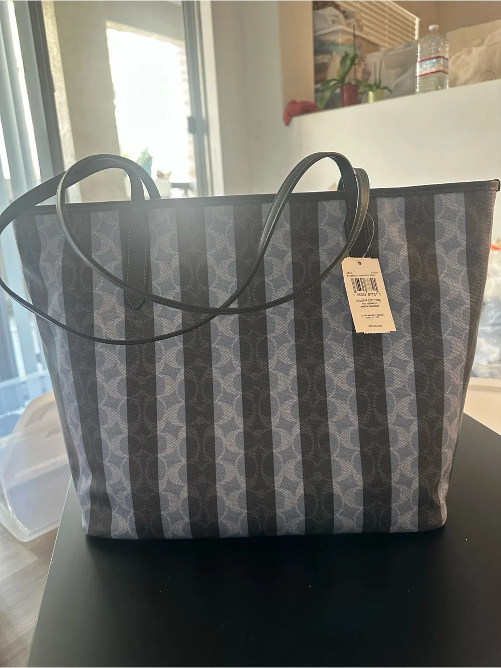COACH SIGNATURE LARGE CITY TOTE DENIM WITH BLUE STRIPES PATTERN - Picture 3 of 9